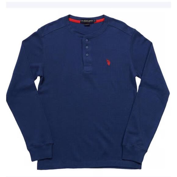 Mens U.S. Polo Assn.® Solid Thermal 3 Button Henley small Navy blue and red - Picture 1 of 4
